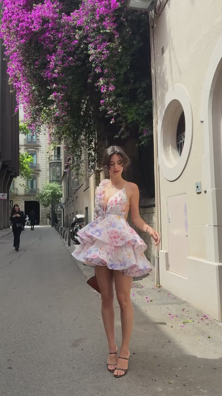 girl wearing mini flower dress